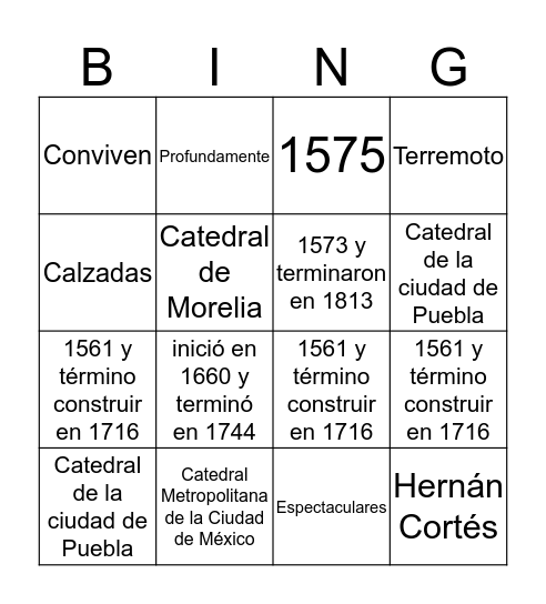Catedrales de Mexico  Bingo Card