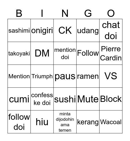 bismillah ak juara olimpiade bingo yuhuuuw Bingo Card