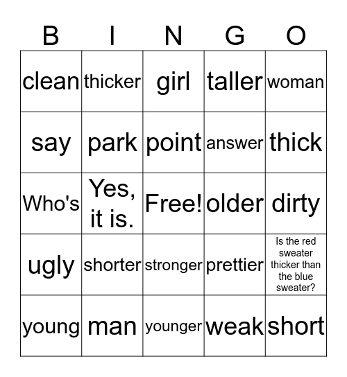 Unit 5 Bingo Card