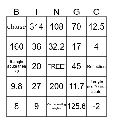 Geometry EOC BINGO Card