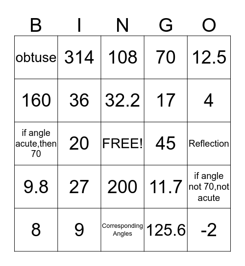 Geometry EOC BINGO Card