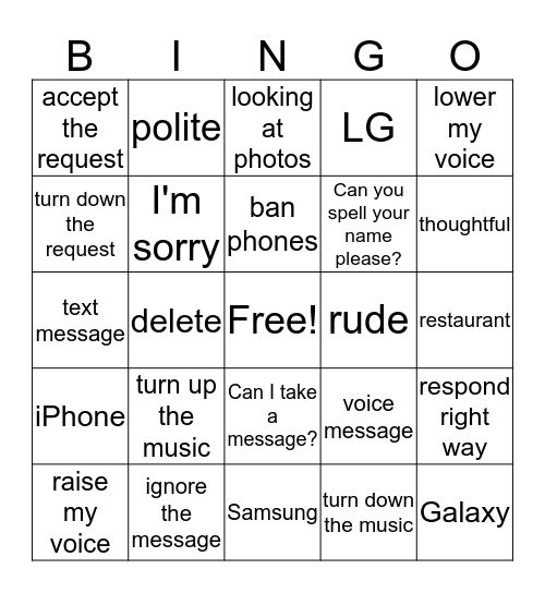 Bingo:  Telephone Bingo Card