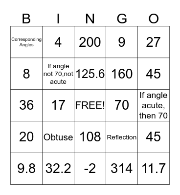 Geometry EOC BINGO Card