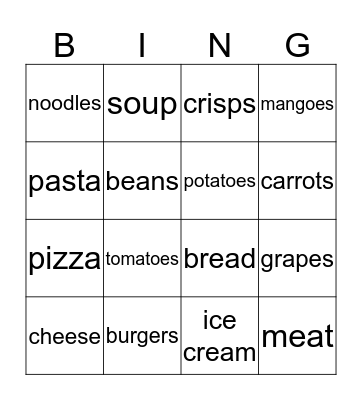 Let's Eat  Bingo Card