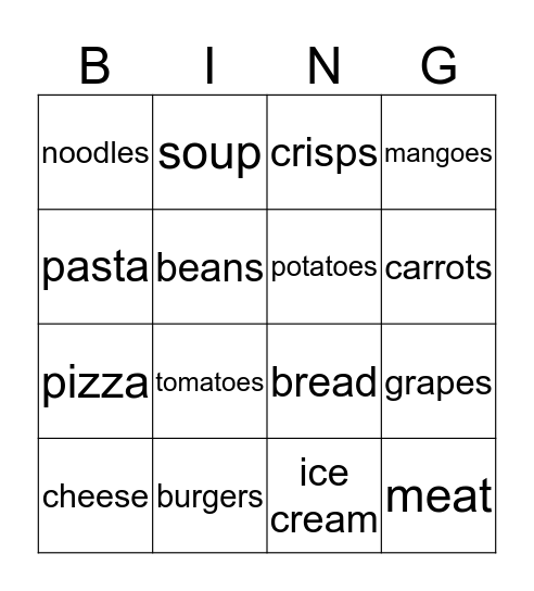 Let's Eat  Bingo Card