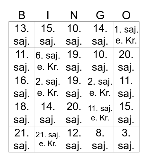 Sajandid Bingo Card