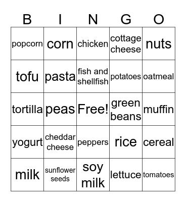 Nutrition Bingo  Bingo Card