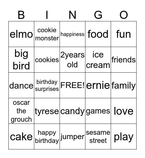 happy birthday tyrese Bingo Card