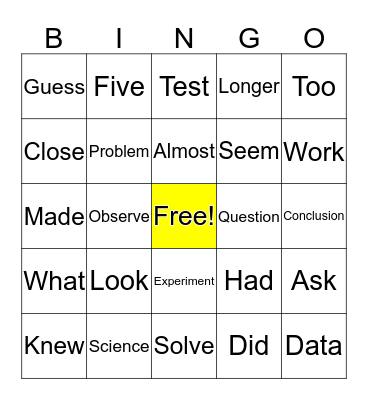 October Vocabulary  Bingo Card