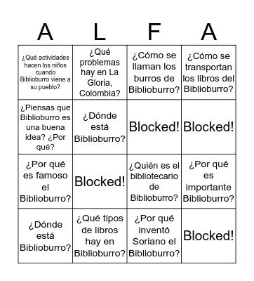 Biblioburro Bingo Card