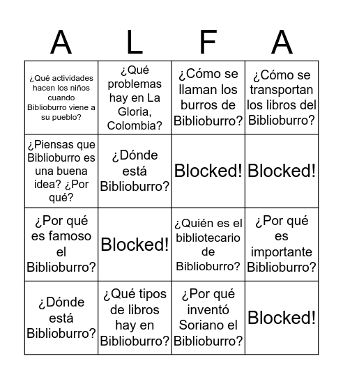 Biblioburro Bingo Card