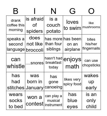 Find Someone Who Bingo Card