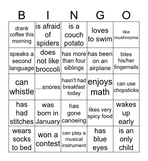 Find Someone Who Bingo Card