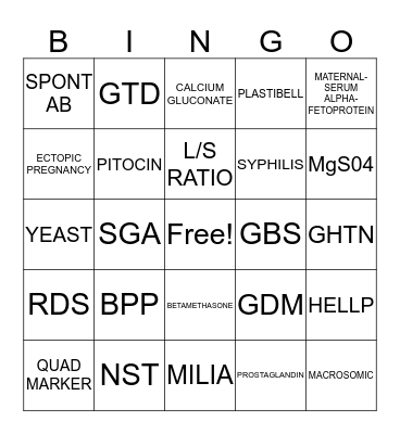 maternal health  Bingo Card