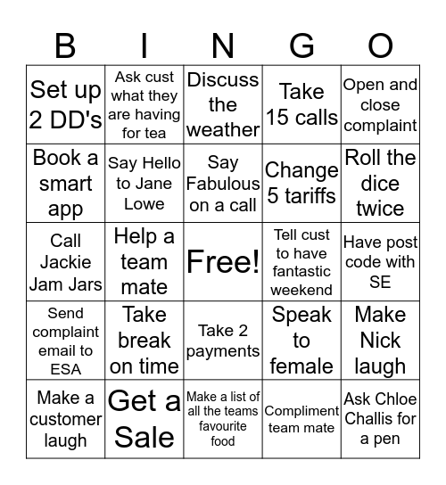 Team Thompson Bingo Card