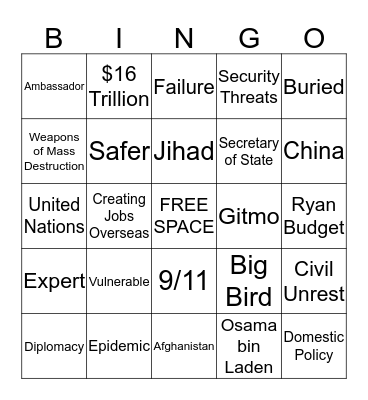 VP DEBATE BINGO 10/11/12 Bingo Card