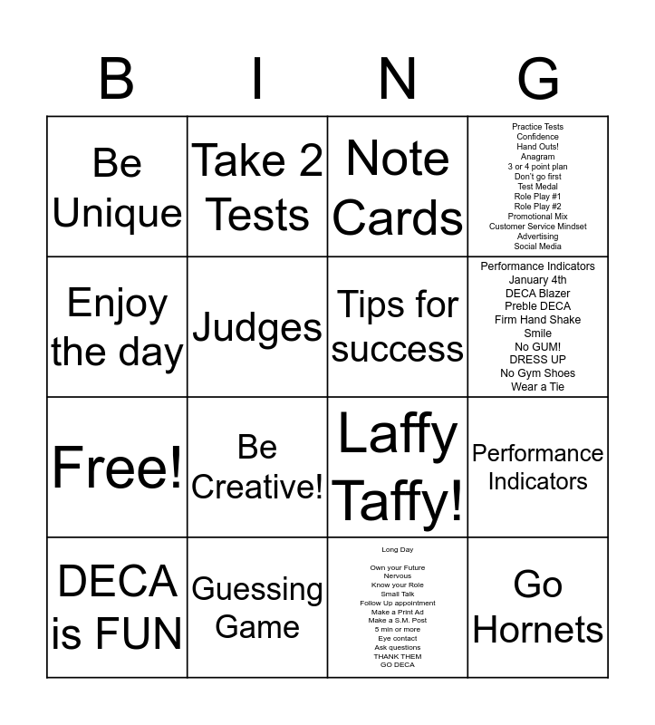 Deca Bingo Bingo Card