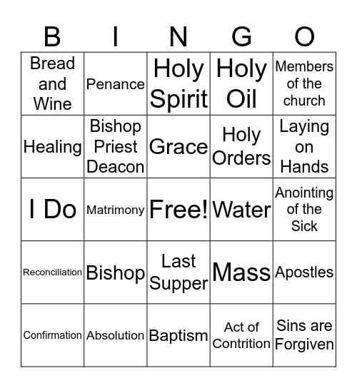 7 Sacraments Bingo Card