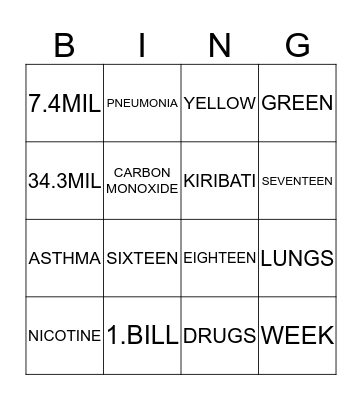 SMOKING BINGO Card