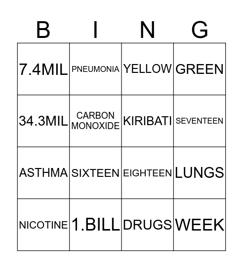 SMOKING BINGO Card