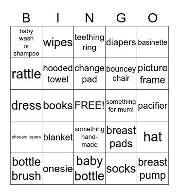 BABY BINGO!!! Bingo Card