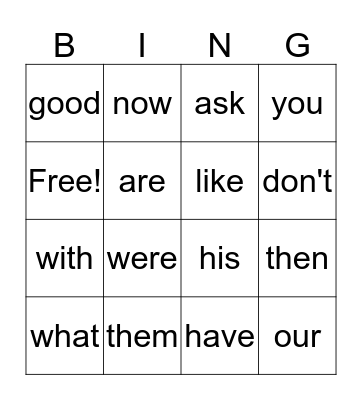SIGHT WORDS BINGO Card