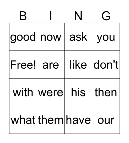 SIGHT WORDS BINGO Card