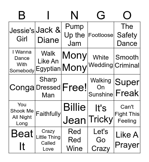 80's Music Bingo Card