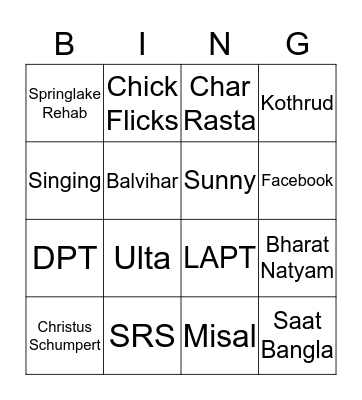 VRUNDA BINGO Card
