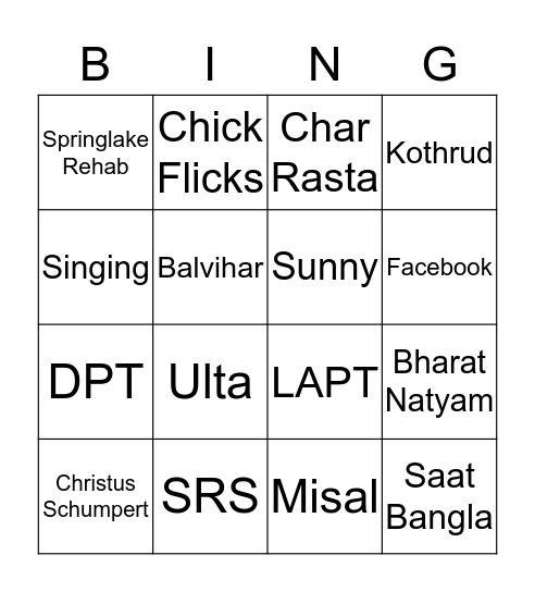 VRUNDA BINGO Card