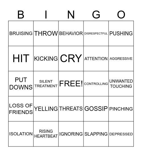 RELATIONSHIP BINGO Card