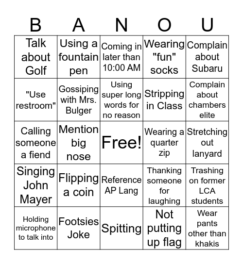 Sam Bahingo Bingo Card