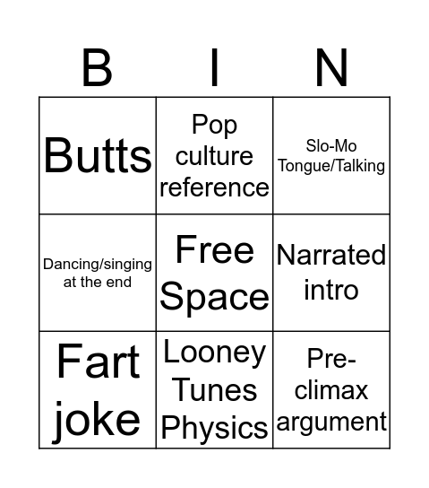 Animated Family Movie Cliche Bingo Card