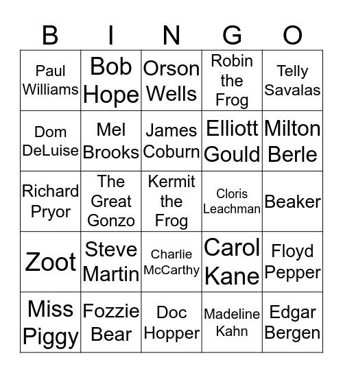 Muppet Movie Stars Bingo Card