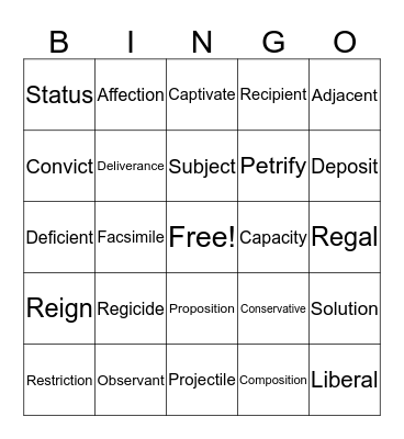 Vocabulary Bingo Card