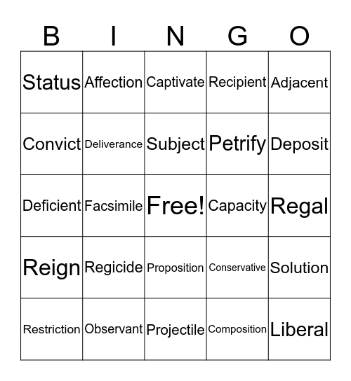 Vocabulary Bingo Card