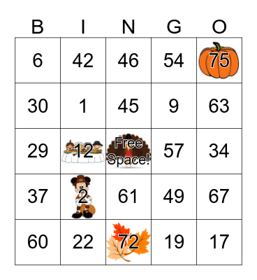 Happy Thanksgiving! Bingo Card