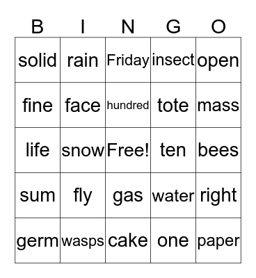 Spelling :) Bingo Card