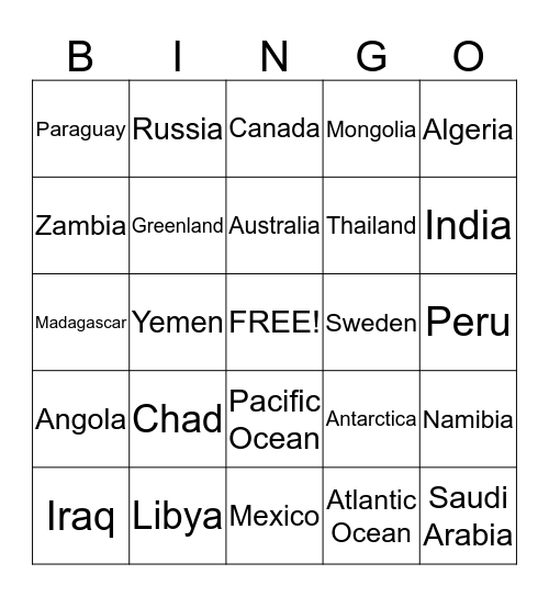 Latitude & Longitude BINGO Card