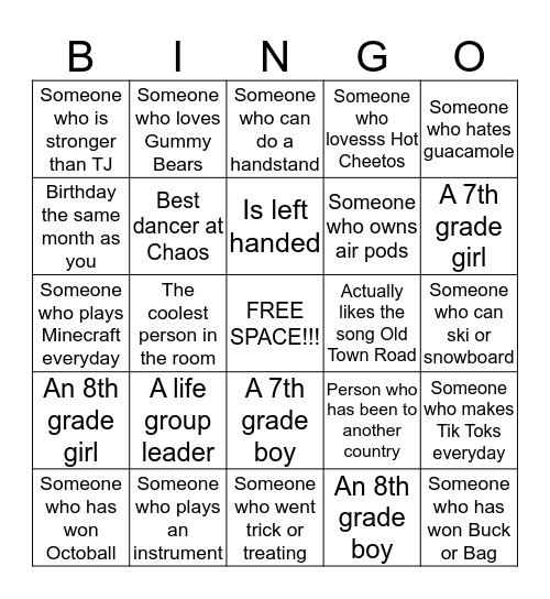 Chaos!! Get the signature of someone DIFFERENT in each square!! Bingo Card