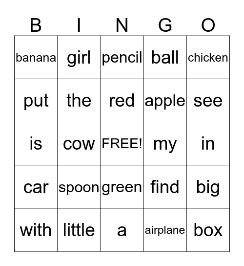 Word Bingo Card
