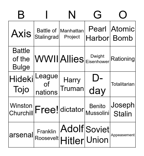 World War II Bingo Card