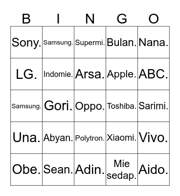 Sandra. Bingo Card