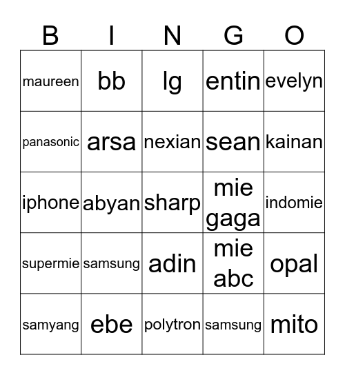 Untitled Bingo Card