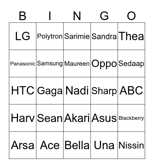 bingonya Nadi Bingo Card