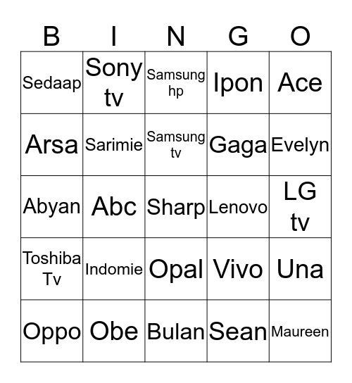 Punya Una Bingo Card