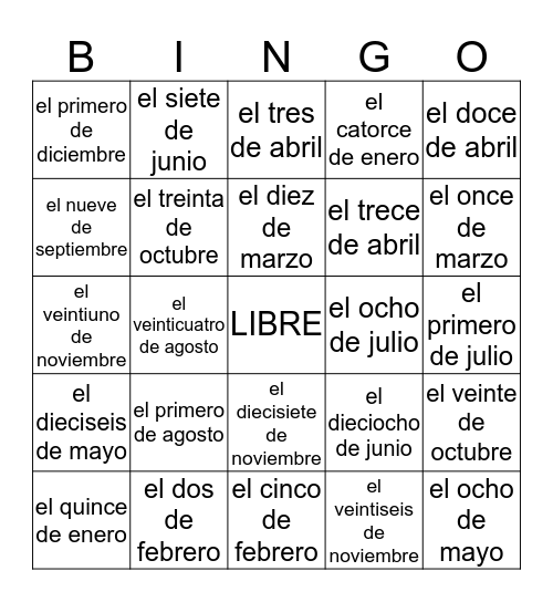 La Fecha - Loteria Bingo Card