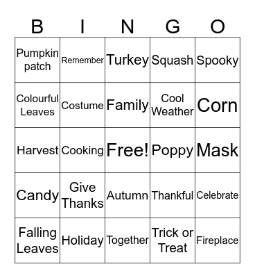 Fall Season Bingo! Bingo Card