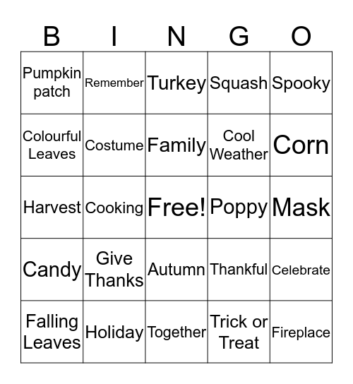 Fall Season Bingo! Bingo Card