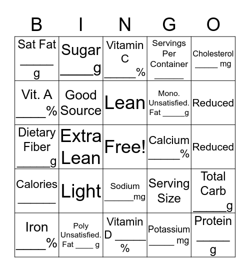 Cereal Label Bingo Card
